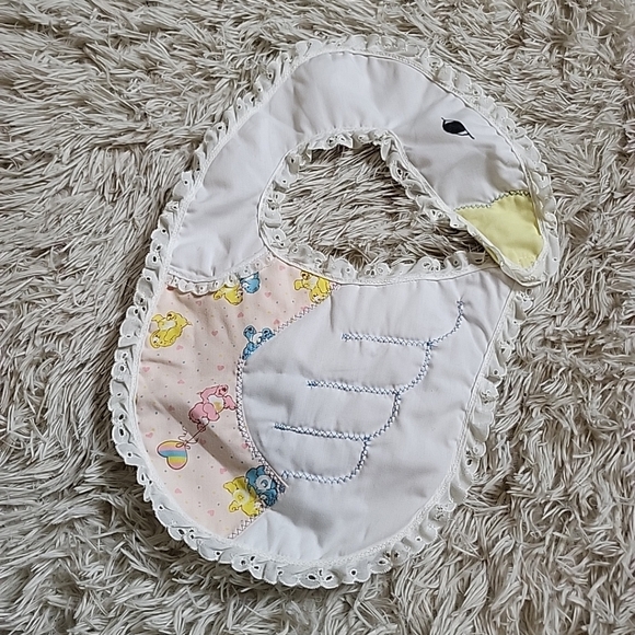 *SOLD* Handmade Vintage Mother Goose Swan w/ Care Bears Baby Bib - Picture 2 of 8